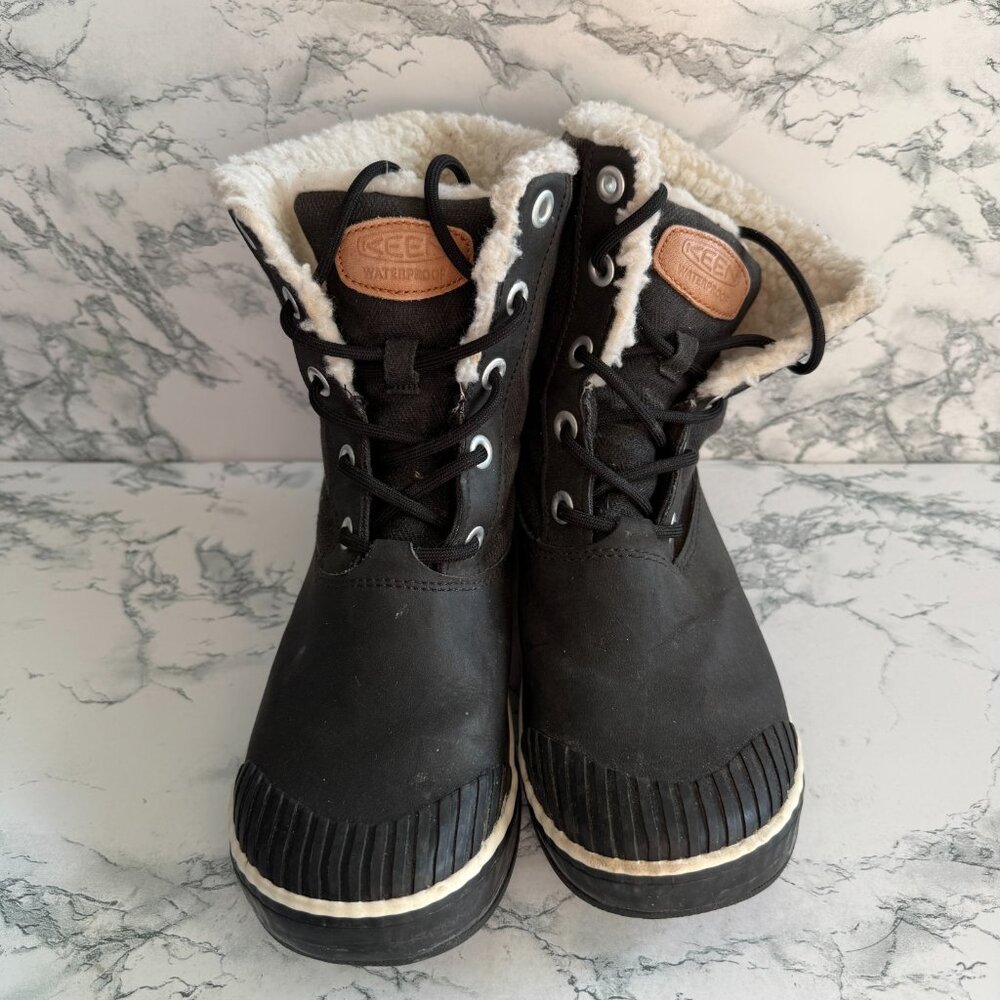 Keen Women 7 Elsa Winter Boot Sherpa Lined Mid Calf Snow Black Warm Fleece Lace - Picture 3 of 8